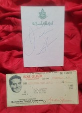 Jackie Gleason Autograph Beverly Hills Hotel Note Pad Sheet with Check picture
