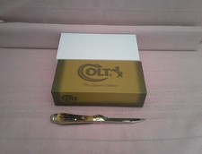 NIB W Outer Sleeve Colt Brown Bone Stag Handle Wharncliffe Blade Teardrop Knife picture