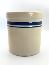 Vintage Crockery Utensil Jar with blue stripes picture