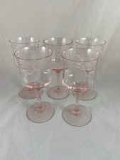 Tiffin Franciscan Set Of 5 Etched Champagne Wine or Sherbet Glasses Pink 6.75” T picture
