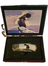 Soaring American Bald Eagle Collectors Pocket Knife with storage box. picture