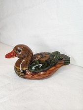 Enesco Porcelain Duck Figurine with Detailed Painting Green Orange Feathers 1986 picture