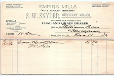 1913 S.W. Snyder Nescopeck PA Mill/Grain/Coal Billhead picture