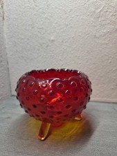 Vintage L. E. Smith Hobnail Amberina Footed Bowl with Scalloped Edge picture
