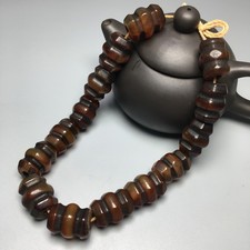 Natural Banded HighOil Patina Old Agate Necklace Antique Vintage CollectibleB556 picture
