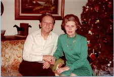 Vtg 1970s Found Photo Older Couple Posing by Christmas Tree Snapshot picture