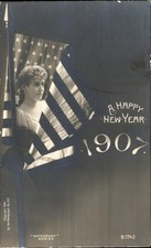 New Year patriotic woman The Rotograph Co. c1905 Real Photo Vintage Postcard bhn picture