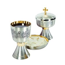Last Supper Etched Chalice, Ciborium and Bowl Paten Set, Church Communion Sets picture