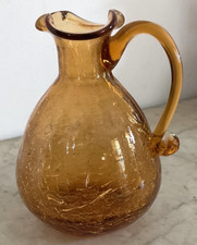 Vintage Amber Crackle Glass Pitcher w/Handle 6.5” picture