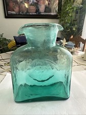 BLENKO SEAFOAM GREEN Teal Double Spout 8” Water Pitcher Low Price For Stains picture