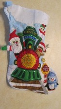 Felt Christmas Stocking  Hand stitched Santa Express  finished picture
