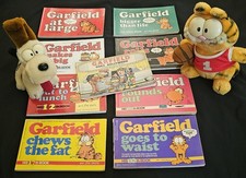 Vintage Garfield Comic Strip Books by Jim Davis Lot of 9 1st Edition w/Plush Toy picture