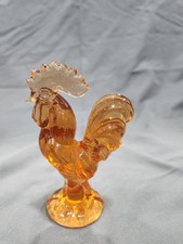 Mini Dark Pink Peach Rooster Glass Figurine 4.5
