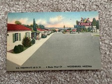 WICKENBURG ARIZONA Double J Motel Court TV in Lobby Linen Postcard c 1940's picture