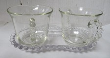 Candlewick Cream Sugar Set w Tray IMPERIAL GLASS Tray is seated anti-slide Vtg picture