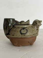 Japanese Bunbuku Chagama Tanuki Sake Pot Raccoon Dog Folk Art Stoneware Vintage picture