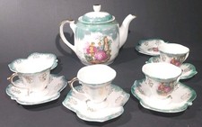 Vintage Saji Shinto Japan Courting Couple Tea Set Teapot 4 Cups 6 Saucers 1 Chip picture