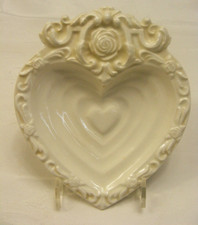 Vintage Porcelain Heart Shape Soap Dish Trinket Tray Embossed Rose 21b picture