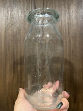 Antique Clear Quart Size Wax Sealer Canning Fruit Jar With Imperfections~Bubbles picture