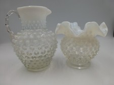 Fenton Opalescent Glass Hobnail Pitcher and Vase picture