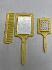 Vtg Yellow Plastic Kids Vanity Set Little Bo Peep Mirror Comb Brush picture