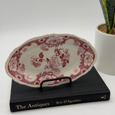 Vintage Wood & Sons Cambridge Red Transferware Scalloped Oval Dish England picture