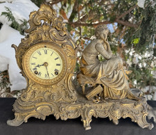 Antique C 1901 Ansonia TRILBY Figural Statue Mantle Clock - RUNS GOOD - VIDEO picture
