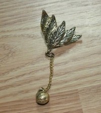 Gold Tone Multi Leaf Style Gold Tone Dangle Ball Collectible Brooch Pin picture