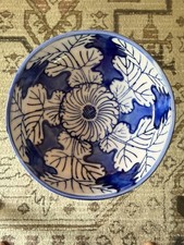Vintage OMC Japan Otagiri Blue & White Porcelain Leaf Pattern Bowl 5 1/4” picture