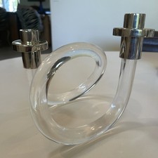 Vtg Dorothy Thorpe 2 Taper Twisted Lucite Chrome Candleholder picture