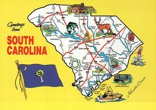 Greetings from South Carolina, Charleston Columbia etc Flag - State Map Postcard picture