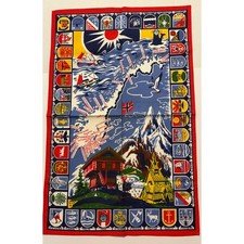 Vintage Norway Map Tea Towel Souvenir Cotton City Crests Stave Church 26x16.5 picture