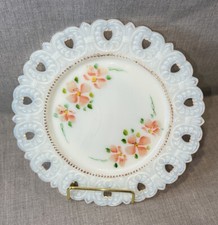 Vintage Milk Glass Plate Hand Painted Lornita Beautiful Floral 7.5