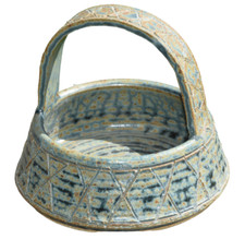Vintage Art Pottery Basket Handbasket Heavy Signed Handmade USA 6