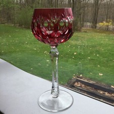 Ruby And Clear Cut Glass Vintage Wine Goblet picture
