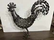 Vintage Dark Tin Metal Rooster. 1/2 Twisted Tin Metal Forms The Body. picture