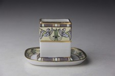 Antique RC Nippon Hand Painted Porcelain Match Box Holder w/ Tray picture