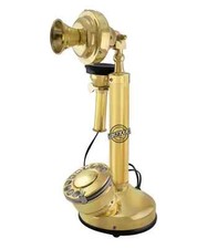 Antique Candle Stick Vintage Phone Brass Rotary Dial Wired Telephone Home Decor. picture