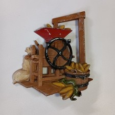 Vintage 1970s Homco USA Cast Metal 3D Corn Grinding Mill Farm Kitchen Wall Decor picture