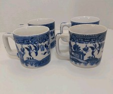 Vintage HH Howard Holt Blue Willow Coffee Cup/Mug Set Of 4 Japan 1960's picture