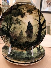 ZRIKE HALLOWEEN SET OF 4 SIDE PLATES SPOOKY HAUNTED GRAVEYARD NEW DESIGN SCARY picture