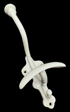 Vintage French Cast Iron Hook White Wall Coat Hanger Larger 10
