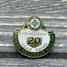 Vintage Kroger Columbus Co 20 Year No Accident Award Lapel Pin Green White 0.75” picture