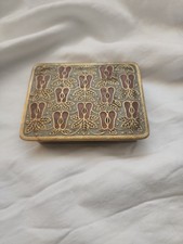 1910s Antique Art Nouveau Brass Enamel Trinket Box Floral Leaf Stamped 7765 picture