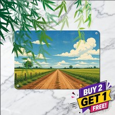 Straight Country Road Blue Sky Landscape Metal Tin Sign Wall Decor picture