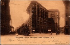 1907 Syracuse NY Washington Street Train Steam Locomotive RPPC Postcard Shoudy picture