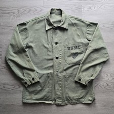 WWII USMC 1940s P41 HBT Herringbone Utility Shirt Jacket Metal Buttons Med Large picture