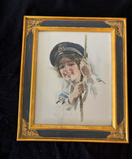 Antique 1913 Harrison Fisher Yachting Girl Nash's Magazine Cover Print Framed picture
