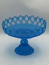 Vintage Blue Westmoreland Glass Doric Pattern Pedestal Compote picture