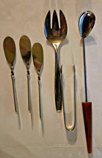 Vintage MCM Stainless Steel Lot 6- Serving Fork Rogers C, Tongs, Spreaders, Stir picture